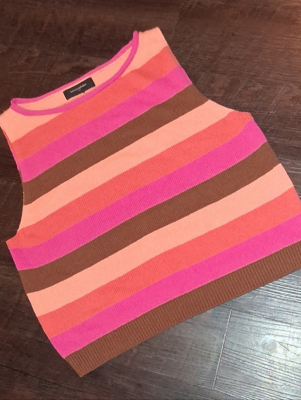 Striped Knit Tank Top in Pink, Coral & Brown